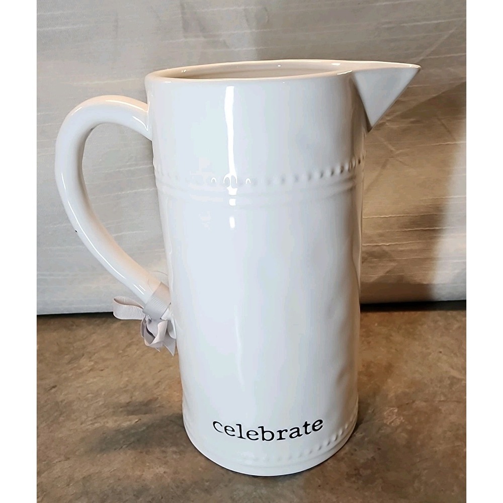 Modern Southern Home Stoneware White Glazed Water/Tea Pitcher Serving (S21)